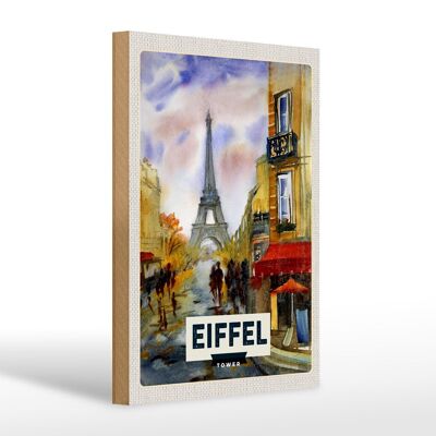 Cartel de madera de viaje 20x30cm Torre Eiffel cuadro artístico pintoresco