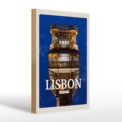 Cartello in legno da viaggio 20x30 cm Lisbona Portogallo architettura retrò