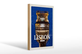 Panneau en bois voyage 20x30cm Lisbonne Portugal architecture rétro 1