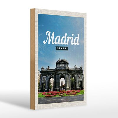 Cartello in legno da viaggio 20x30 cm Poster retrò Madrid Spagna
