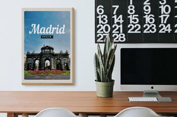 Panneau en bois voyage 20x30cm affiche rétro Madrid Espagne 3