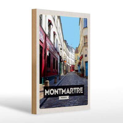 Cartello in legno da viaggio 20x30 cm Montmartre Parigi, centro storico, cartello di destinazione del viaggio