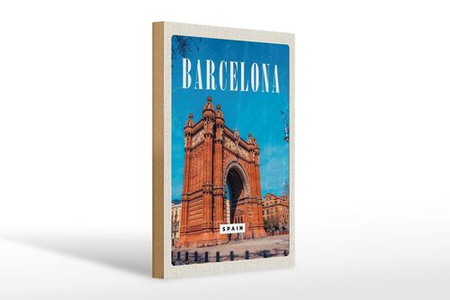 Holzschild Reise 20x30cm Barcelona Spain Architektur Retro