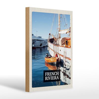 Cartel de madera viaje 20x30cm Riviera Francesa lugar de vacaciones retro