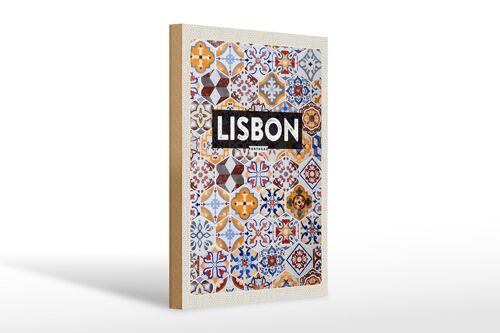 Holzschild Reise 20x30cm Lisbon Portugal Mosaik Kunst