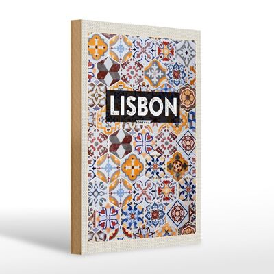 Cartello in legno da viaggio 20x30 cm Lisbona Portogallo mosaico art