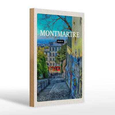 Cartel de madera viaje 20x30cm Montmartre París casco antiguo atardecer