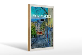 Panneau en bois voyage 20x30cm Montmartre Paris vieille ville crépuscule 1