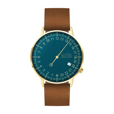 Reloj André Or & Bleu 24H - Correa de cuero marrón