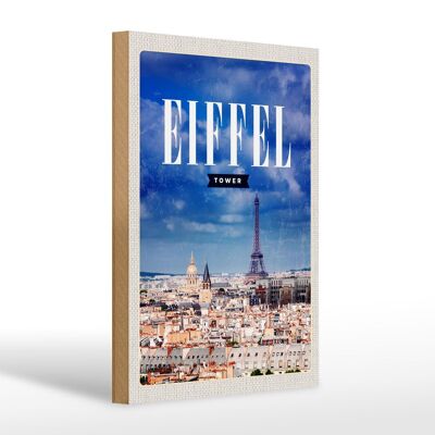 Holzschild Reise 20x30cm Eiffel tower Panorama Bild Retro