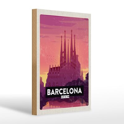 Cartel de madera viaje 20x30cm Barcelona cuadro pintoresco arte