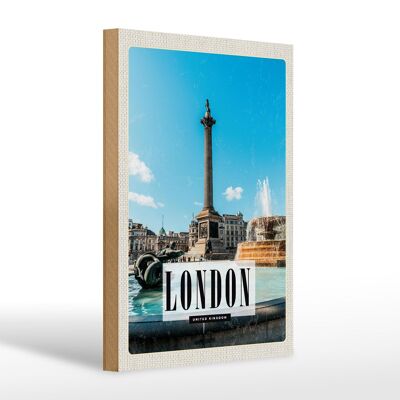 Cartel de madera viaje 20x30cm Londres Reino Unido fuente Trafalgar Square