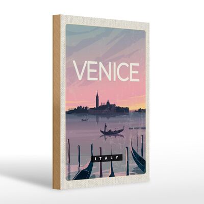 Cartel de madera viaje 20x30cm Venecia Italia barco cuadro pintoresco