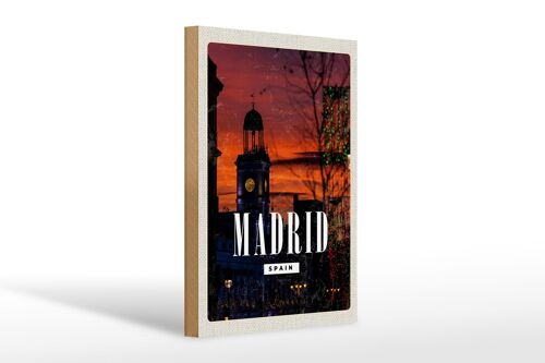 Holzschild Reise 20x30cm Madrid Spain Sonnenuntergang