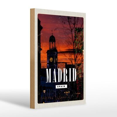 Targa in legno da viaggio 20x30 cm Madrid Spagna tramonto