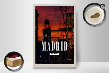 Panneau en bois voyage 20x30cm Madrid Espagne coucher de soleil 2