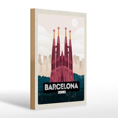 Cartel de madera viaje 20x30cm Barcelona España cartel catedral