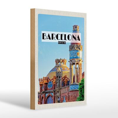 Cartel de madera viaje 20x30cm Barcelona destino de viaje estilo mosaico