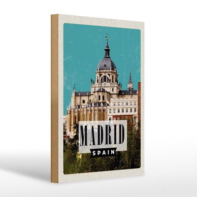 Cartello in legno da viaggio 20x30 cm Madrid Spagna, destinazione regalo per le vacanze