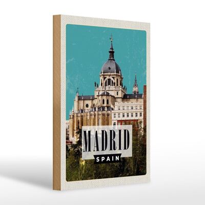 Panneau en bois voyage 20x30cm Madrid Espagne destination de vacances cadeau