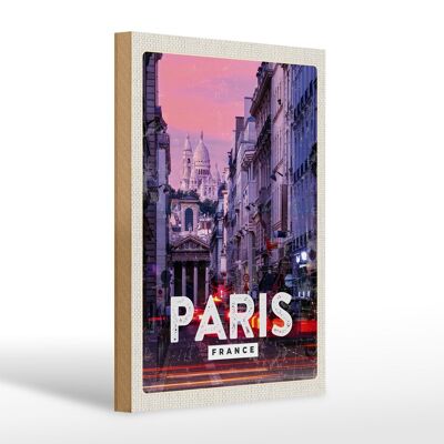 Cartello in legno da viaggio 20x30 cm Tramonto panoramico di Parigi