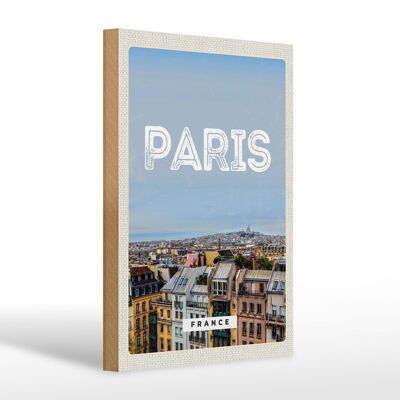 Cartello da viaggio in legno 20x30 cm Parigi vista panoramica sulla città