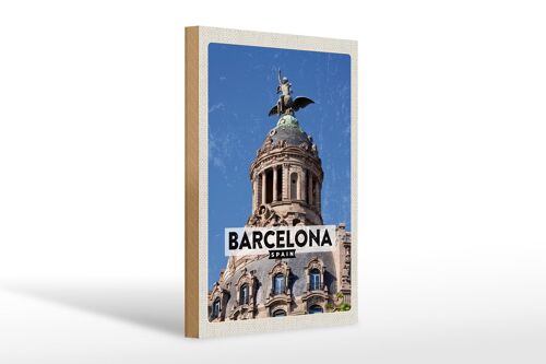 Holzschild Reise 20x30cm Barcelona Architektur Retro Geschenk