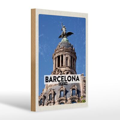 Holzschild Reise 20x30cm Barcelona Architektur Retro Geschenk