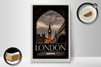 Panneau en bois voyage 20x30cm Londres UK Big Ben Night rétro 2