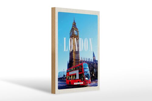 Holzschild Reise 20x30cm London red Bus roter Bus Big Ben