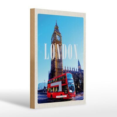 Holzschild Reise 20x30cm London red Bus roter Bus Big Ben