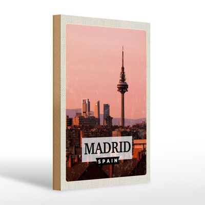 Cartel de madera viaje 20x30cm Madrid España arquitectura retro