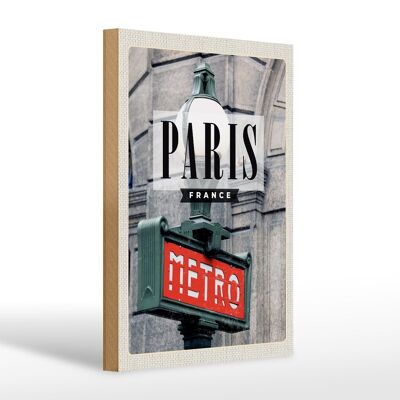 Cartello in legno da viaggio 20x30 cm Destinazione di viaggio della metropolitana di Parigi Francia