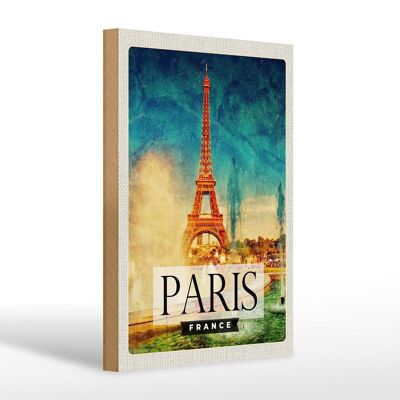 Panneau en bois voyage 20x30cm Paris France Tour Eiffel art