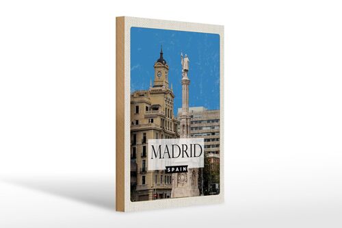 Holzschild Reise 20x30cm Madrid Spanien Panorama