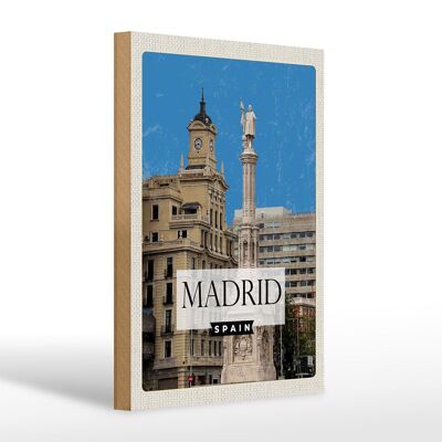 Holzschild Reise 20x30cm Madrid Spanien Panorama