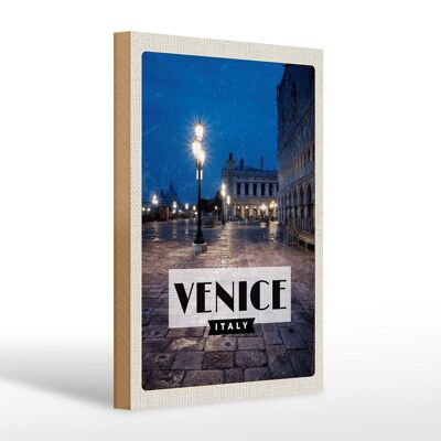 Cartel de madera viaje 20x30cm Venecia Italia vista Venecia noche