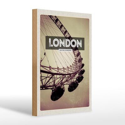 Cartello in legno da viaggio 20x30 cm Londra Inghilterra London Eye travel