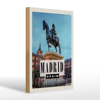 Holzschild Reise 20x30cm Madrid Spanien Pferd Reiter Skulptur