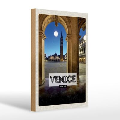 Holzschild Reise 20x30cm Venice Italien Nacht Architektur