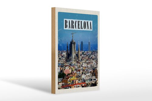 Holzschild Reise 20x30cm Barcelona Spanien Blick auf Stadt