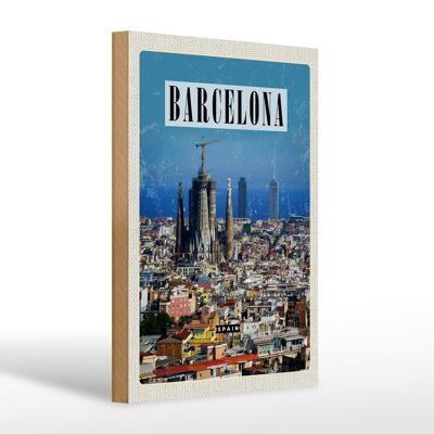 Holzschild Reise 20x30cm Barcelona Spanien Blick auf Stadt