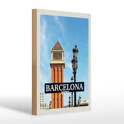 Cartel de madera viaje 20x30cm Barcelona España imagen día mosaico