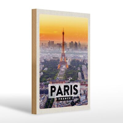 Wooden sign travel 20x30cm Paris France Eiffel Tower