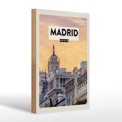 Cartel de madera viaje 20x30cm Madrid España viaje corto