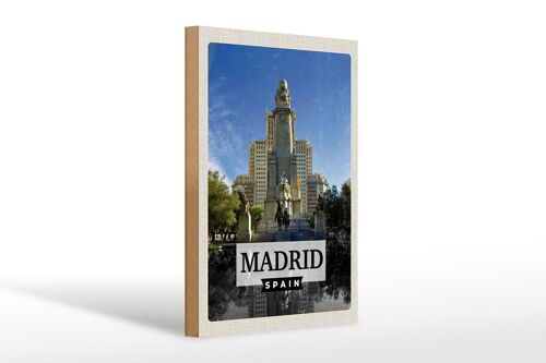 Holzschild Reise 20x30cm Madrid Spanien Pferd Panorama