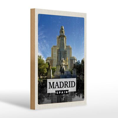 Cartel de madera viaje 20x30cm Madrid España caballo panorama