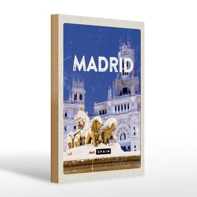 Holzschild Reise 20x30cm Madrid Spanien Winter Nacht Trip