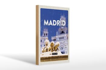 Panneau en bois voyage 20x30cm Madrid Espagne voyage nocturne d'hiver 1