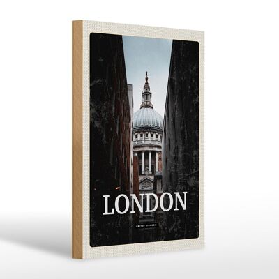 Cartello in legno da viaggio 20x30 cm Panorama vista Londra UK